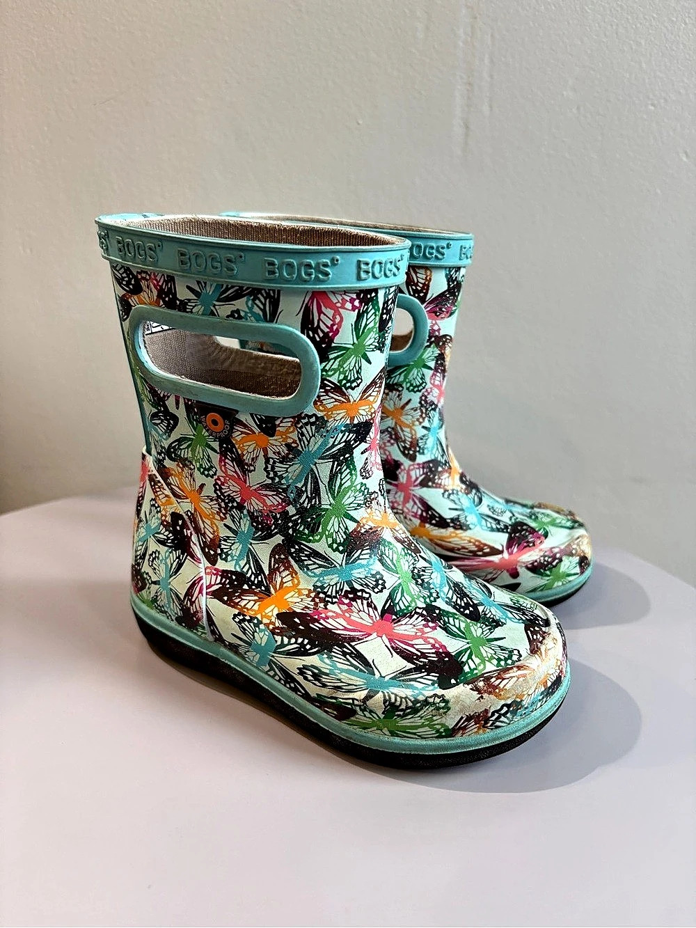BOGS Skipper II Solar Butterfly Rain Boots Toddler Sz US 6, Light Blue
